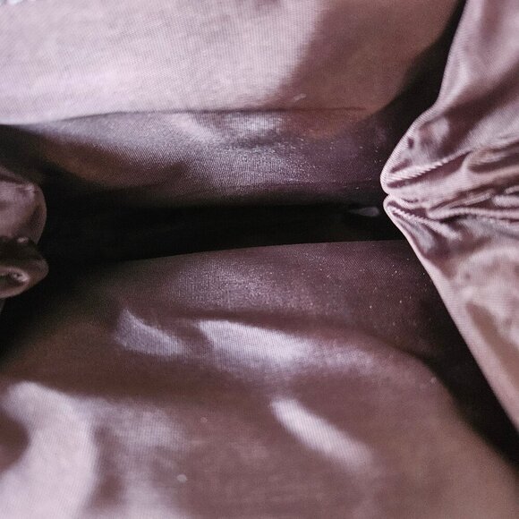 Vintage 30s 40s Brown Gathered Suede Leather Art Deco Handbag Frame Purse - Picture 6 of 7